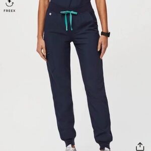 Figs Navy Jogger Scrub Pants with Teal Drawstring size XS petite